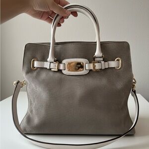 Michael Kors Large Heritage Tote - Natural Canvas & White Leather (2012)
